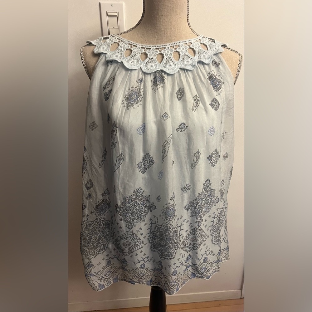 Via Signoria Sleeveless Baby Doll Baby Blue Silk MEDIUM